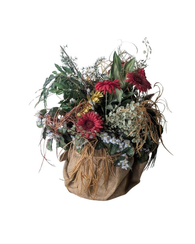 Rental store for Sunflower, Burlap Basket Arrangement in Saskatoon SK
