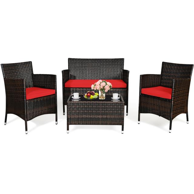 Rental store for Set, Wicker Patio 4pcs  Red Cushions in Saskatoon SK